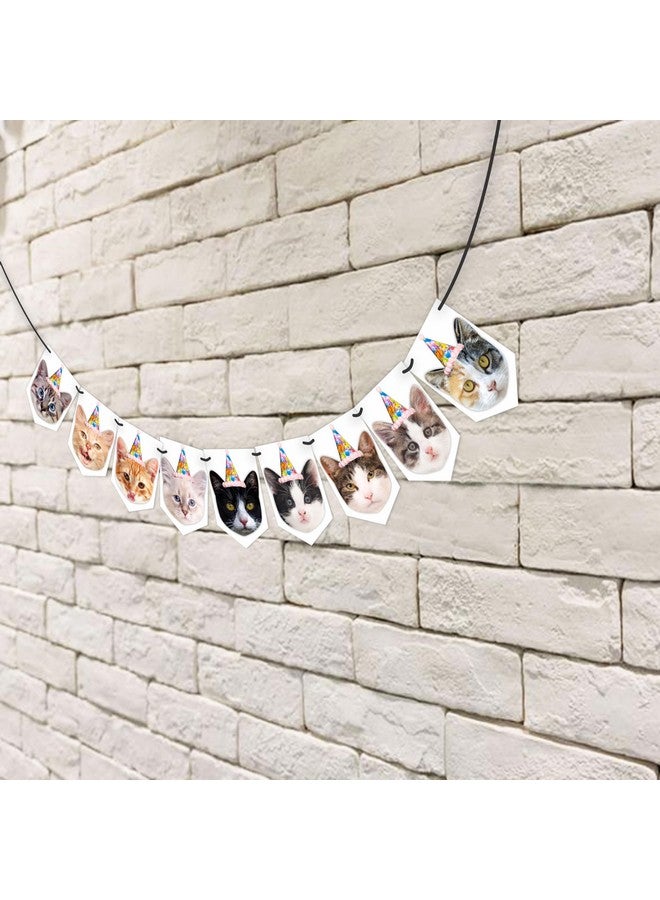 WOBBOX Cat Birthday Decoration "Cat Faces" Bunting Banner, Kitty Birthday Decoration Items - Image 4