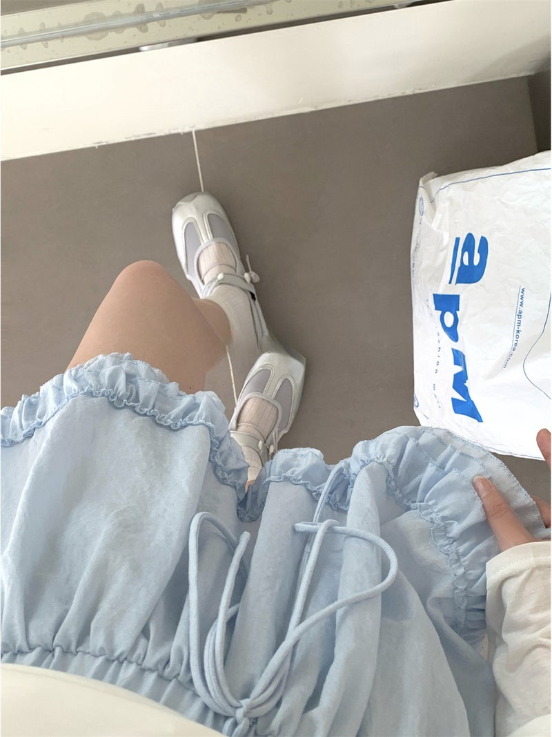 Korean Style Ruffled Lace-Up Half Skirt Pants for Women, New Summer Sweet Youthful Slimming Solid Color A-Line Short Skirt Wholesale - Image 4