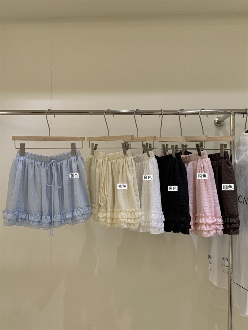 Korean Style Ruffled Lace-Up Half Skirt Pants for Women, New Summer Sweet Youthful Slimming Solid Color A-Line Short Skirt Wholesale - Image 5