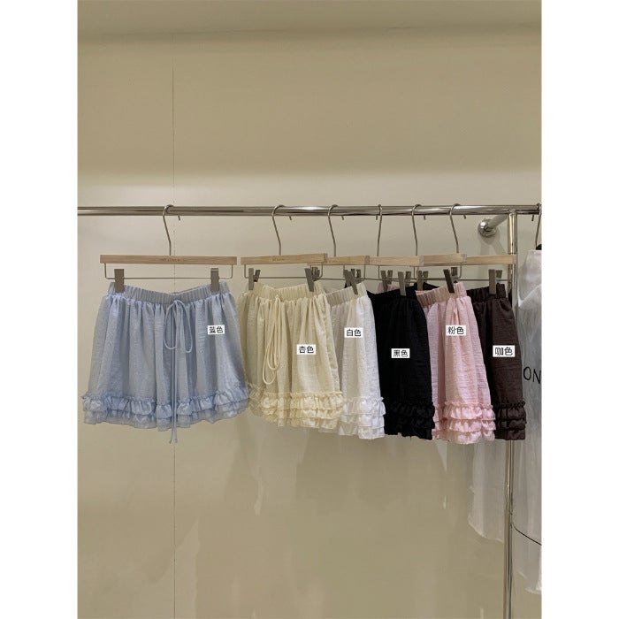 Korean Style Ruffled Lace-Up Half Skirt Pants for Women, New Summer Sweet Youthful Slimming Solid Color A-Line Short Skirt Wholesale - Image 1