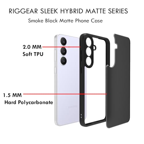RIGGEAR Shockproof Sleek Hybrid Armor Back Cover Case for Samsung Galaxy S25 FE 5G (Smoke Black Matte PC + Black TPU Bumper) - Image 4