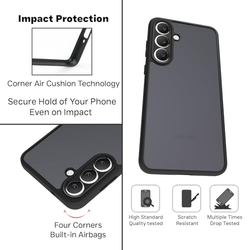 RIGGEAR Shockproof Sleek Hybrid Armor Back Cover Case for Samsung Galaxy S25 FE 5G (Smoke Black Matte PC + Black TPU Bumper) - Image 3