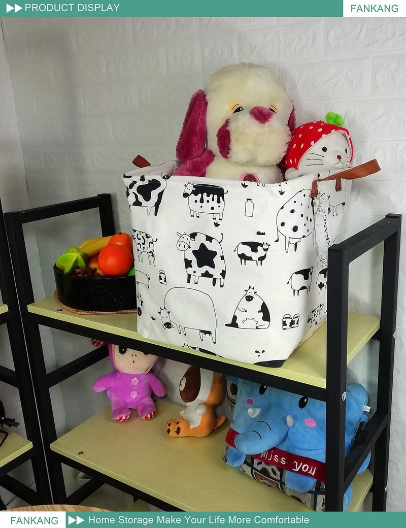 FANKANG Square Nursery Hamper Storage Bins Canvas Laundry Basket Foldable with Waterproof PE Coating Storage Baskets Gift Baskets for Children, Office, Bedroom, Clothesï¼ˆSquare-Cows ï¼‰ - Image 5