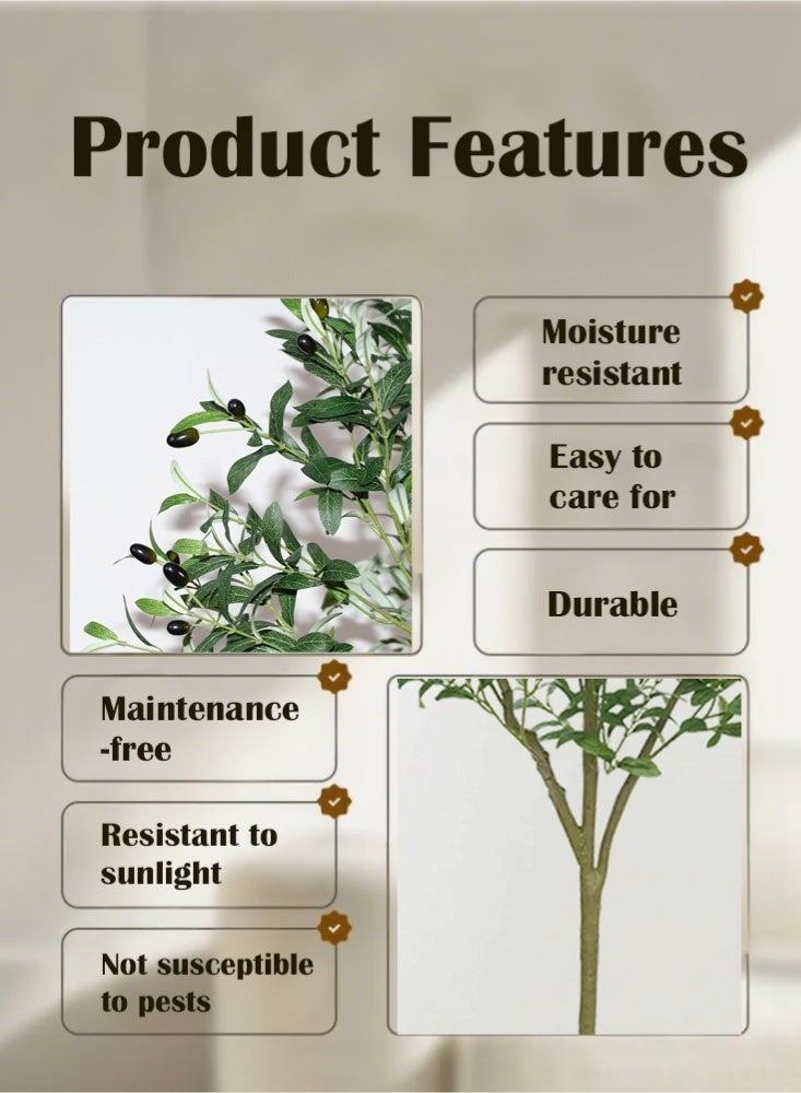 PHISMA Artificial Olive Tree 180cm Tall Faux Silk Plant for Home Office Decor Indoor Fake Potted Tree with Wood Branches and Fruits - Image 3