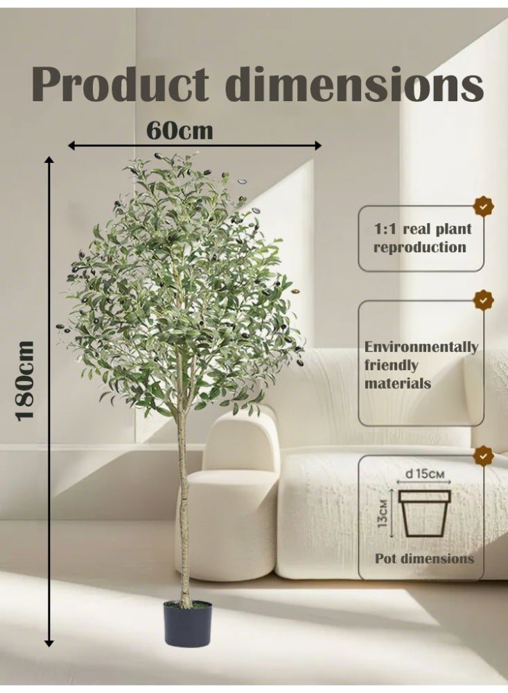 PHISMA Artificial Olive Tree 180cm Tall Faux Silk Plant for Home Office Decor Indoor Fake Potted Tree with Wood Branches and Fruits - Image 2