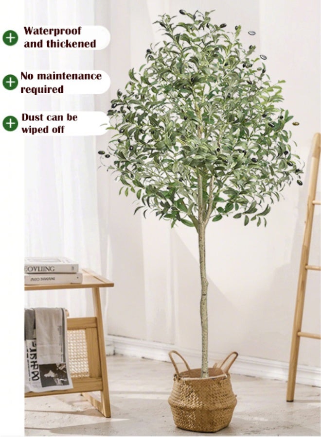 PHISMA Artificial Olive Tree 180cm Tall Faux Silk Plant for Home Office Decor Indoor Fake Potted Tree with Wood Branches and Fruits - Image 4