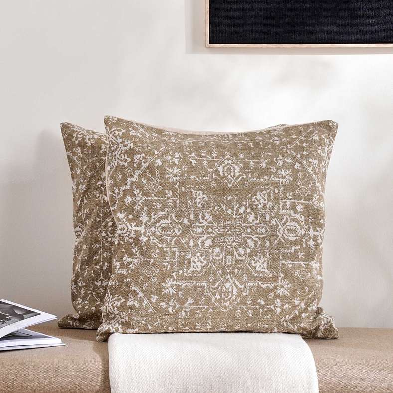 Pan Home Linenscape Printed 2 piece Cushion Cover Set 45x45cm - Beige