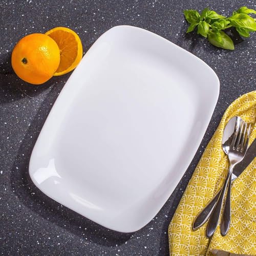Incrizma Brilliant White Rectangular Serving Plates/Platter (White, 33cm x 24cm) - Image 4
