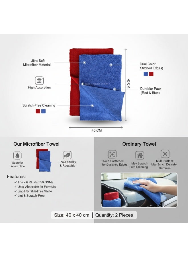 Gator Microfiber Towel | Soft Cleaning Cloth for Dusting, Wiping and Polishing Surfaces | 40 x 40 cm | Pack of 2 - Image 2
