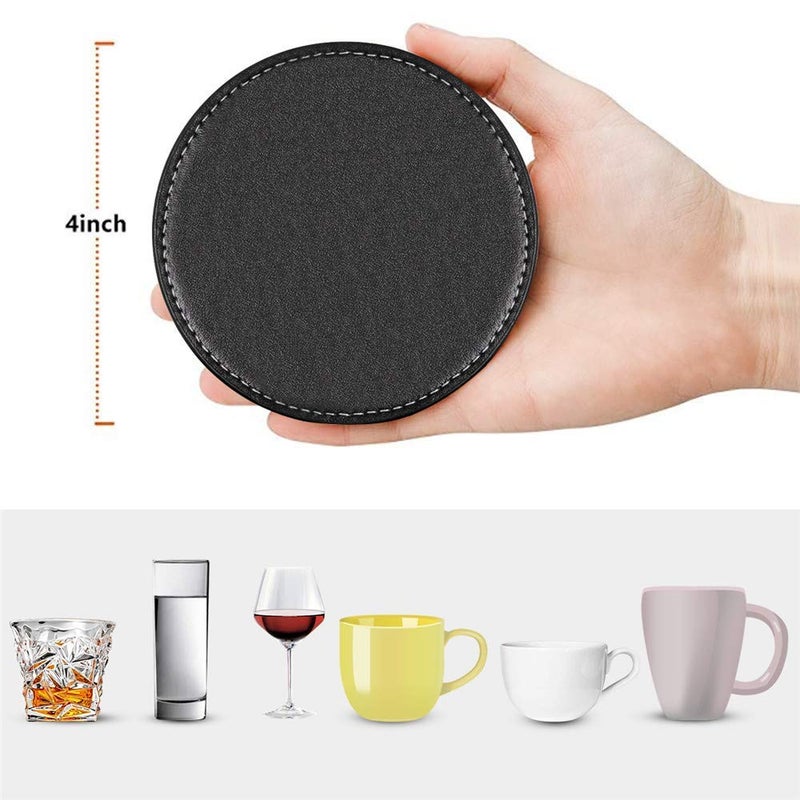 Thipoten Coasters for Drinks, Thipoten Leather Coasters with Holder, Protect Furniture from Damage(6PCS, Black) - Image 2