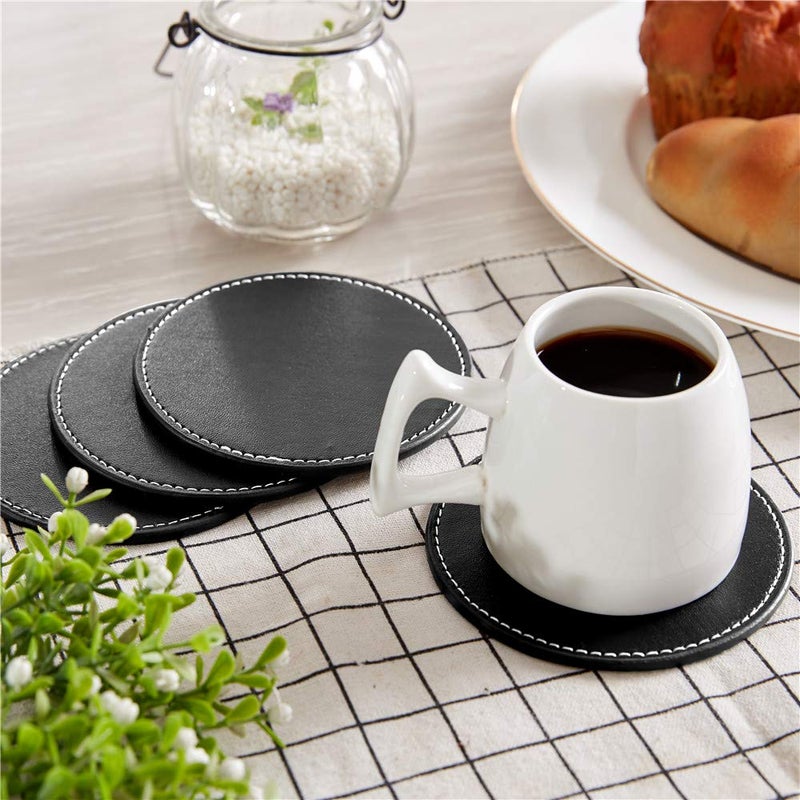 Thipoten Coasters for Drinks, Thipoten Leather Coasters with Holder, Protect Furniture from Damage(6PCS, Black) - Image 4