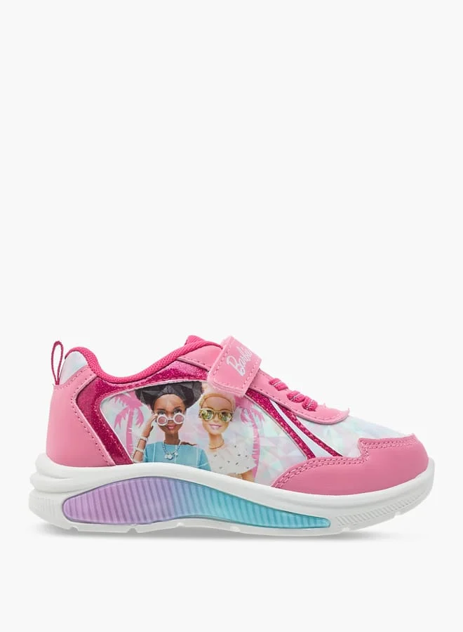 باربي Girls Printed Light-Up Sneakers with Hook and Loop Closure