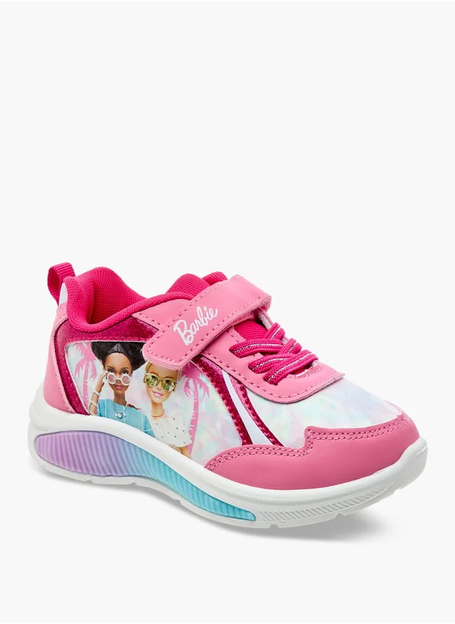 باربي Girls Printed Light-Up Sneakers with Hook and Loop Closure