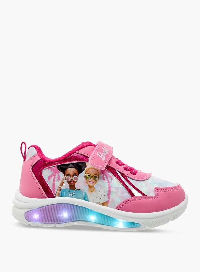 باربي Girls Printed Light-Up Sneakers with Hook and Loop Closure
