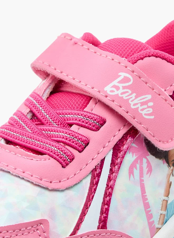 باربي Girls Printed Light-Up Sneakers with Hook and Loop Closure