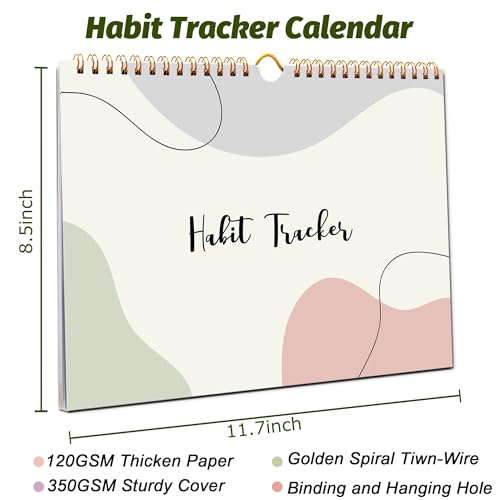 PIOOJK Habit Tracker Calendar, Daily Weekly Goal and Habit Tracker Journal, 12 Months Undated Habits Tracker Planner with Spiral Binding, Boost Productivity Tool and Workout Calendar, 11.7"x8.5" - Image 5