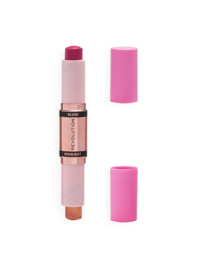 REVOLUTION أحمر خدود وهايلايتر مزدوج الأطراف من مكياج ريفولوشن بلون ذهبي لامع - Image 4