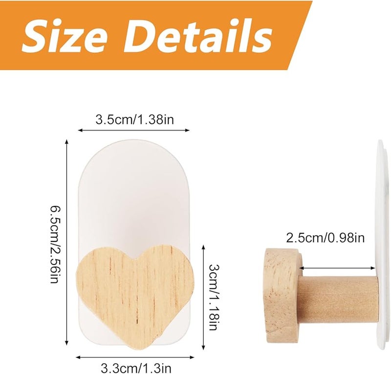 خطافات حائط خشبية ذاتية اللصق 4 قطع على شكل قلب لتزيين المناشف حقائب الظهر القبعات المعاطف - Image 3