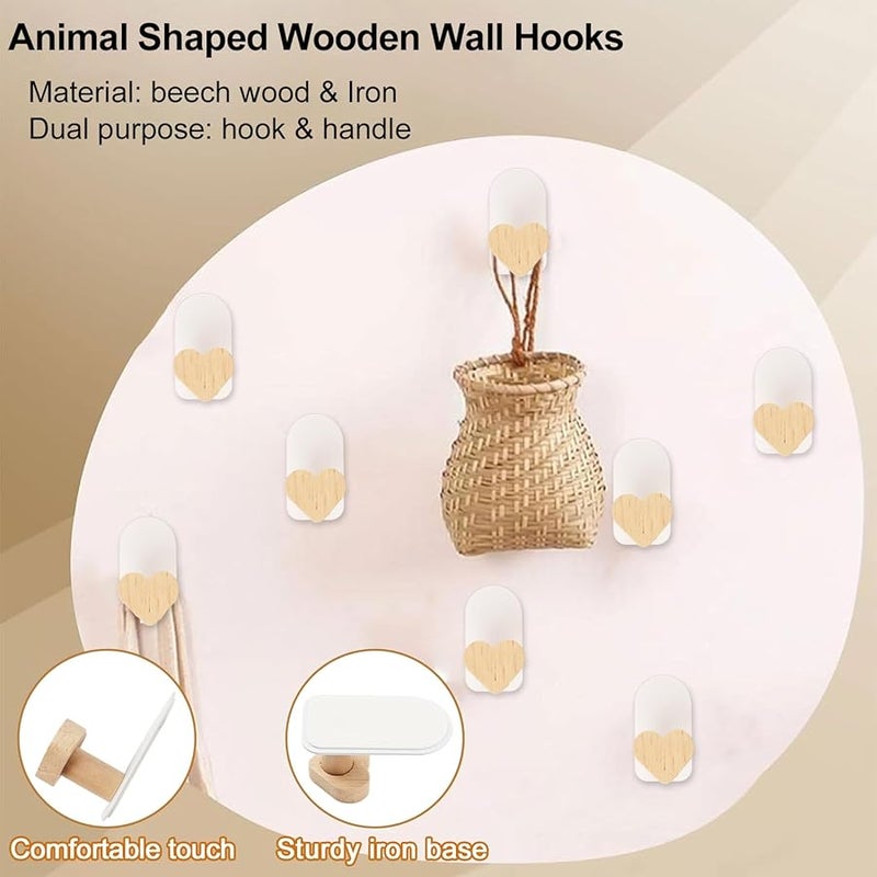 خطافات حائط خشبية ذاتية اللصق 4 قطع على شكل قلب لتزيين المناشف حقائب الظهر القبعات المعاطف - Image 4