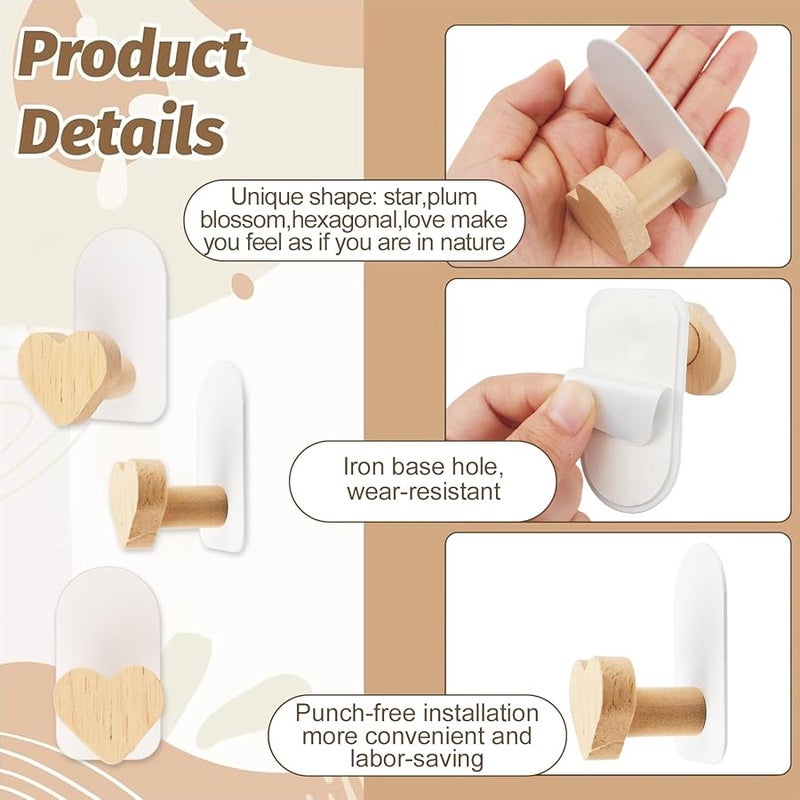 خطافات حائط خشبية ذاتية اللصق 4 قطع على شكل قلب لتزيين المناشف حقائب الظهر القبعات المعاطف - Image 5