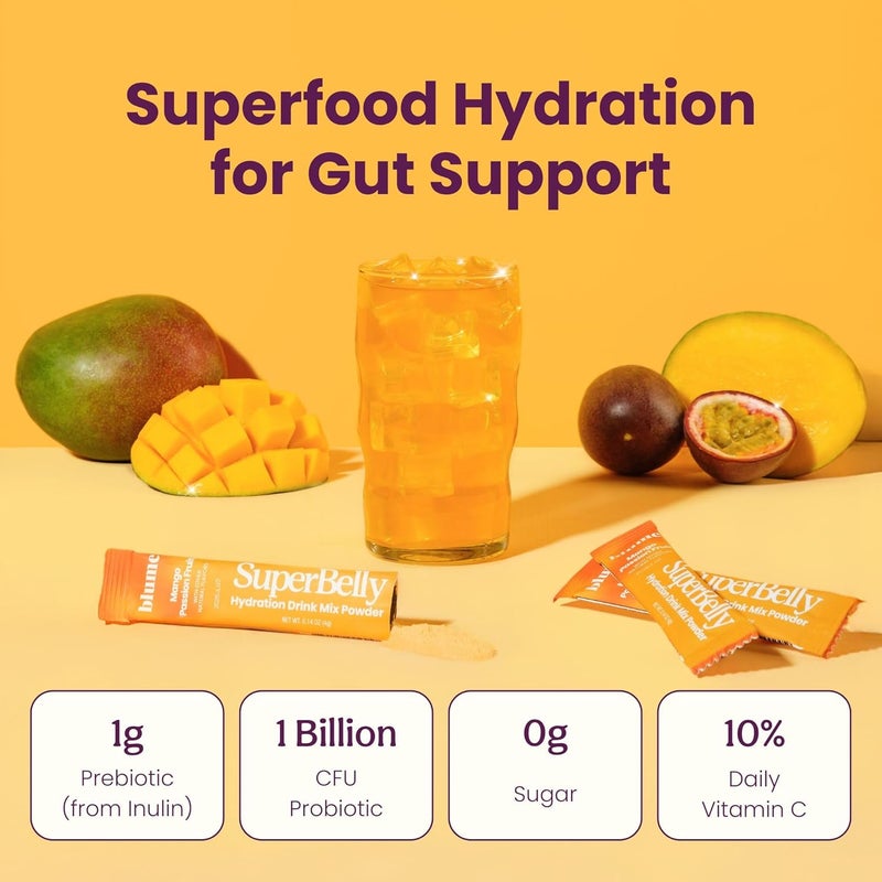 Blume باقة بلوم سوبر بيلي لصحة الأمعاء وترطيب فوري خالية من السكر مع بروبيوتيك وبريبيوتيك وخل التفاح وفيتامين C والإلكتروليتات مانجو فاكهة العاطفة 15 عود - Image 5
