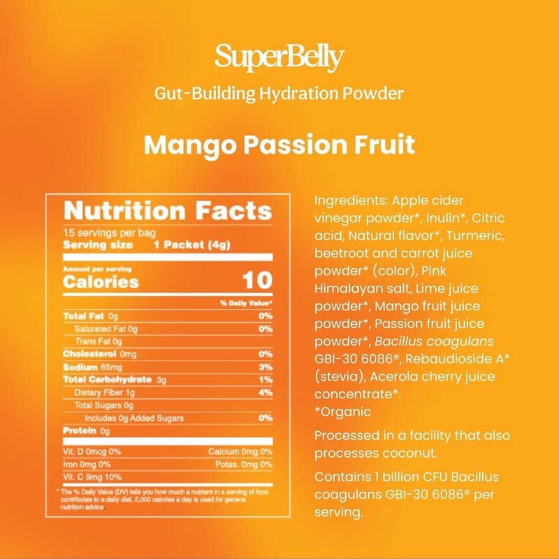 Blume باقة بلوم سوبر بيلي لصحة الأمعاء وترطيب فوري خالية من السكر مع بروبيوتيك وبريبيوتيك وخل التفاح وفيتامين C والإلكتروليتات مانجو فاكهة العاطفة 15 عود - Image 2