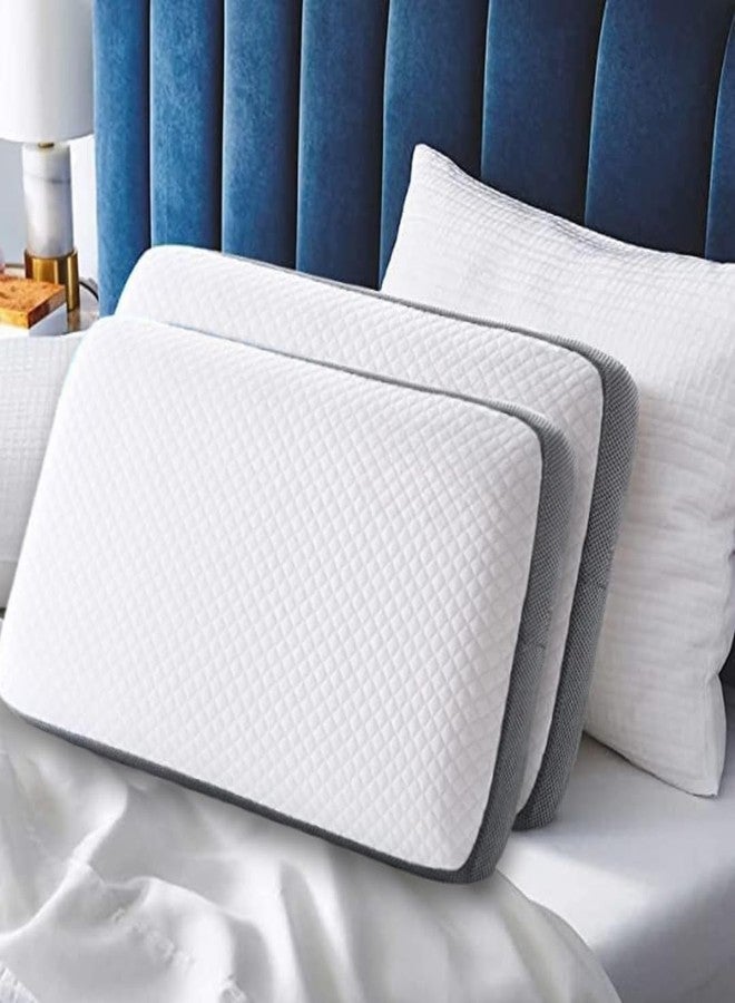 CUSHIO® Memory Foam Pillow | Size 24"x16"x4" (Set of 2) Orthopetic Pillow | Cervical Pillow for Relieving Neck & Shoulder Pain with Free Pillow Cover (White & Grey) - Image 1