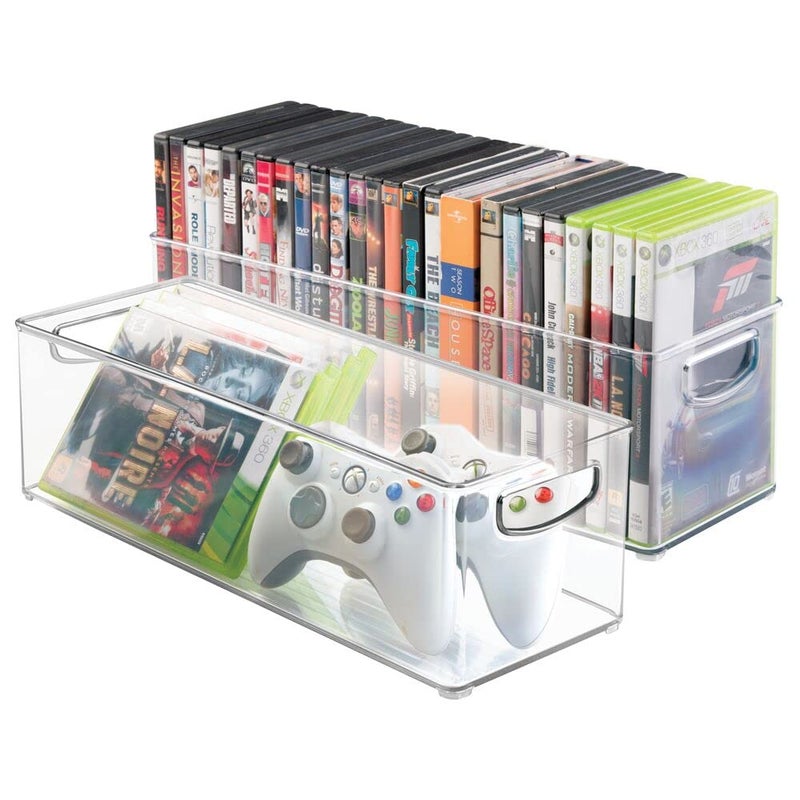 mDesign Household Storage Bin for DVDs, PS4 and Xbox Video Games - Pack of 2, Large, Clear - Image 1