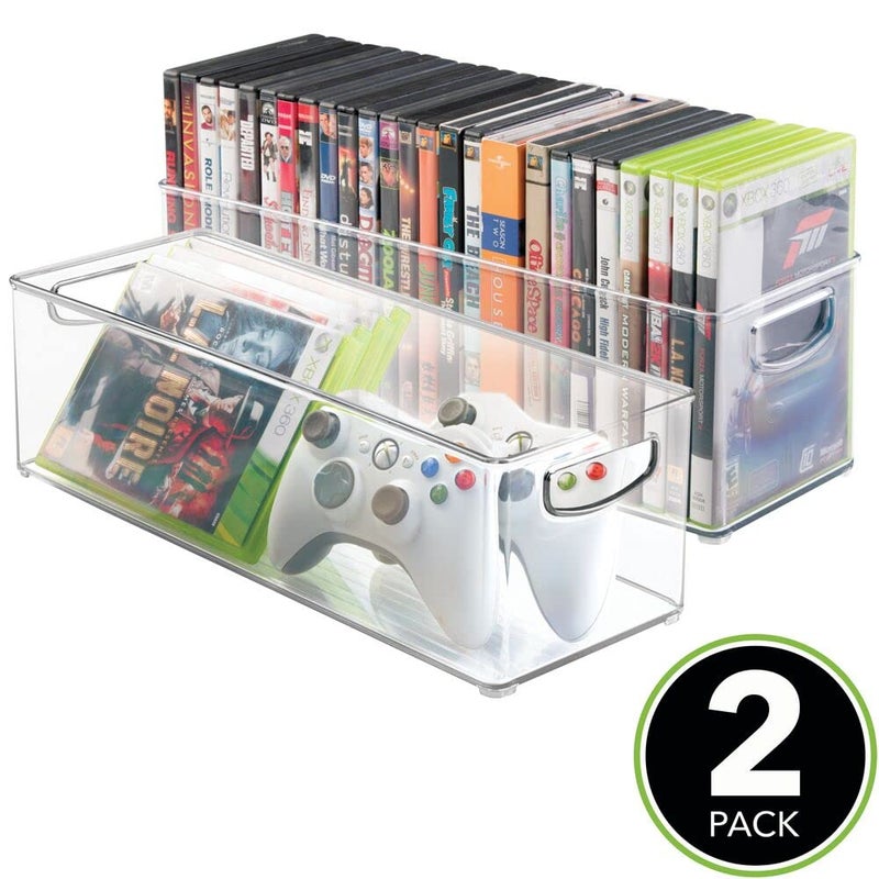 mDesign Household Storage Bin for DVDs, PS4 and Xbox Video Games - Pack of 2, Large, Clear - Image 3