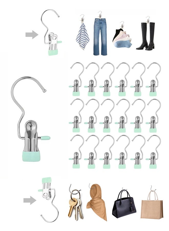 20 قطعة من الشماعات المحمولة متعددة الوظائف بمشبك واحد لتوفير المساحة للجينز والقبعات والأحذية الطويلة والمناشف والوجبات الخفيفة والحقائب (أخضر فاتح) - Image 1