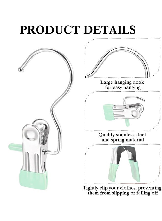 20 Pieces Boot Hangers Clips Laundry Hooks Hanging Clips Clothes Pins Closet Hanger Organizer Clamps Socks Towel Clips Heavy Duty Clothespins Bulk Hanger Clips for Closet Travel Pants Socks Handbags（Light Green） - Image 3