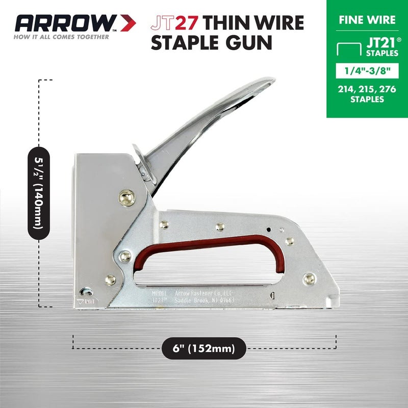 Arrow Fastener Arrow JT27 Light Duty Staple Gun for Upholstery, Crafts, Office, Fits 1/4", 5/16â€, or 3/8" Thin Wire Staples. - Image 3