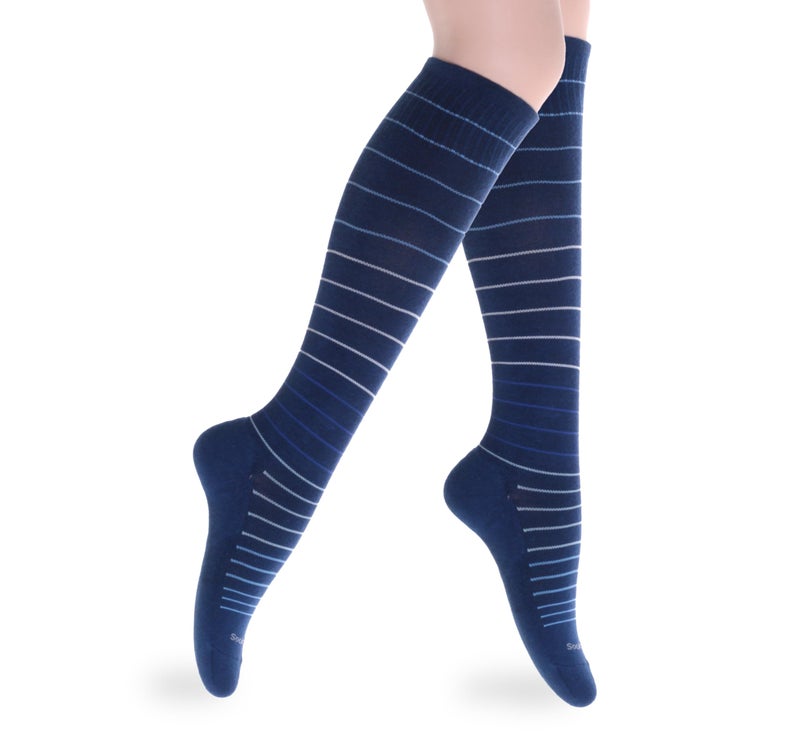 SocksLane Cotton Compression Socks, 15â€“20 mmHg Graduated Support, Knee-High Medical Compression (Indigo Stripes S/M) - Image 1