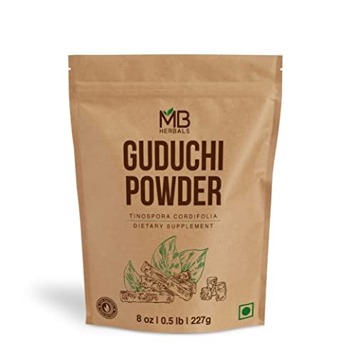 MB Herbals Guduchi Powder 8 oz 05 LB 227 Gram Wildcrafted Guduchi Powder NeemGiloy Processed from The Stems of Tinospora cordifolia Plants Grown on Neem Trees