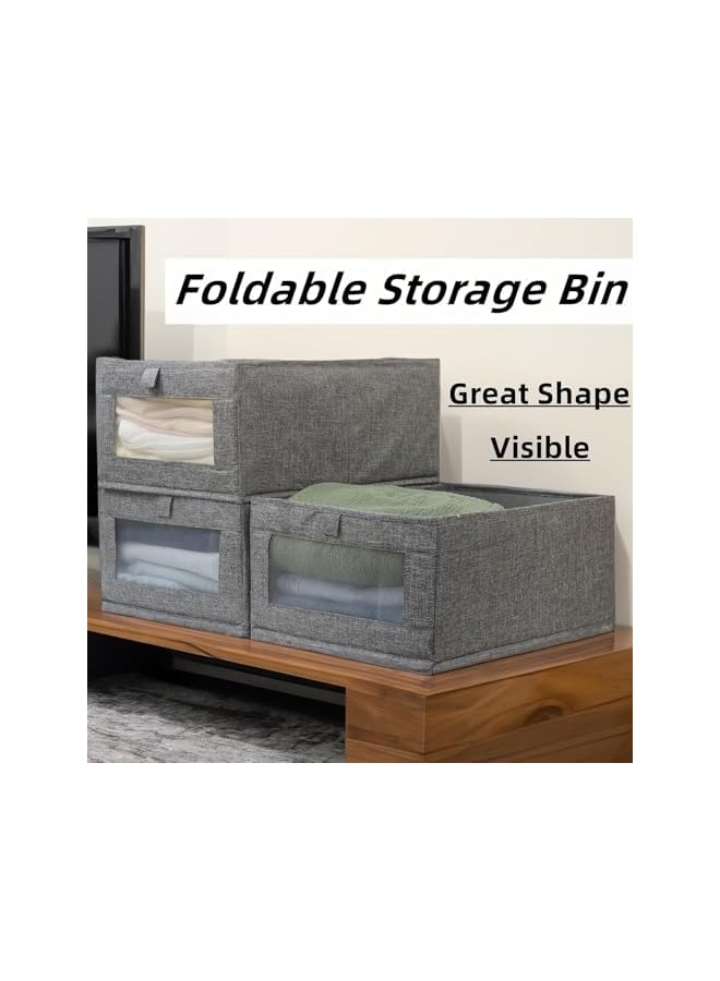 Green Tiger 4 Pack Closet Organizers and Storage Bins, Storage Containers for Organizing Clothing, Jeans, Toys, Books, Shelves, Wardrobe - Closet Organizer, Large Storage Boxes Baskets with Window (Gray) - Image 2