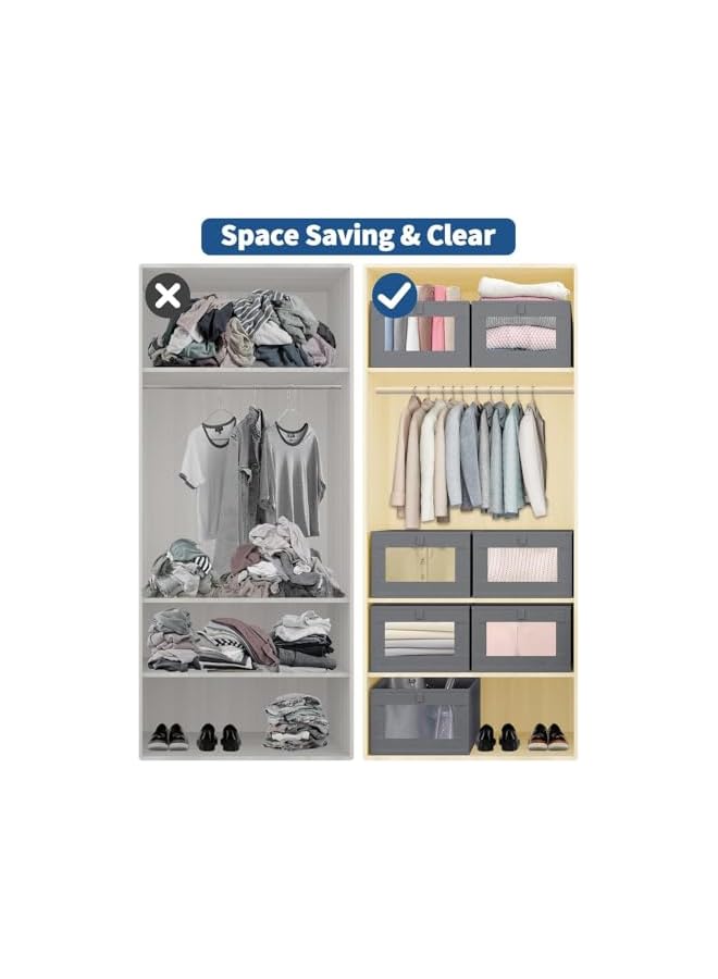 Green Tiger 4 Pack Closet Organizers and Storage Bins, Storage Containers for Organizing Clothing, Jeans, Toys, Books, Shelves, Wardrobe - Closet Organizer, Large Storage Boxes Baskets with Window (Gray) - Image 4