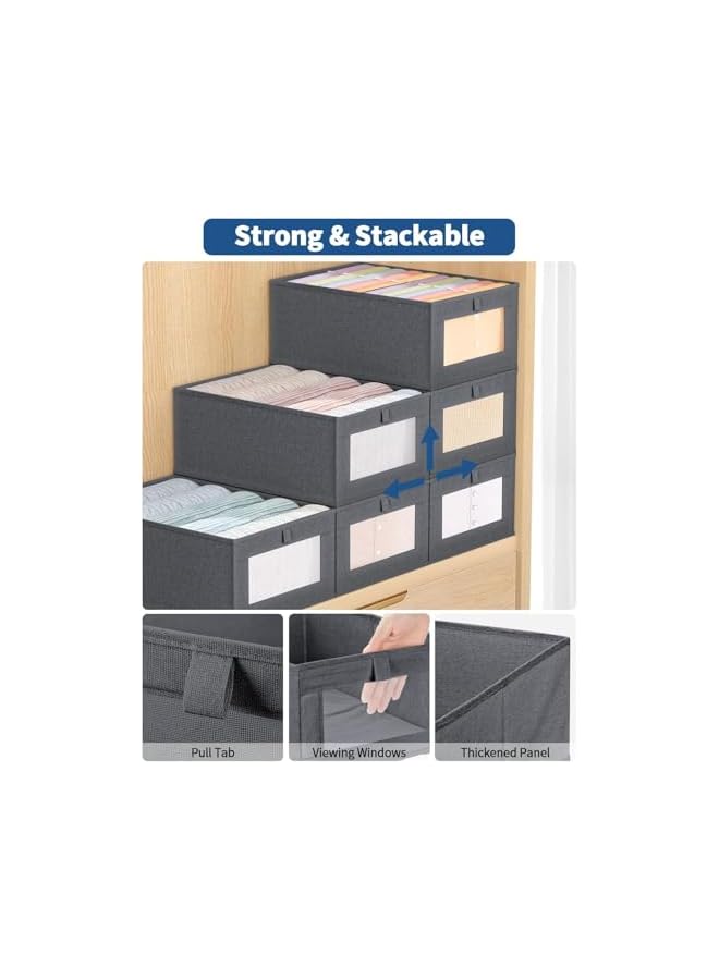 Green Tiger 4 Pack Closet Organizers and Storage Bins, Storage Containers for Organizing Clothing, Jeans, Toys, Books, Shelves, Wardrobe - Closet Organizer, Large Storage Boxes Baskets with Window (Gray) - Image 5