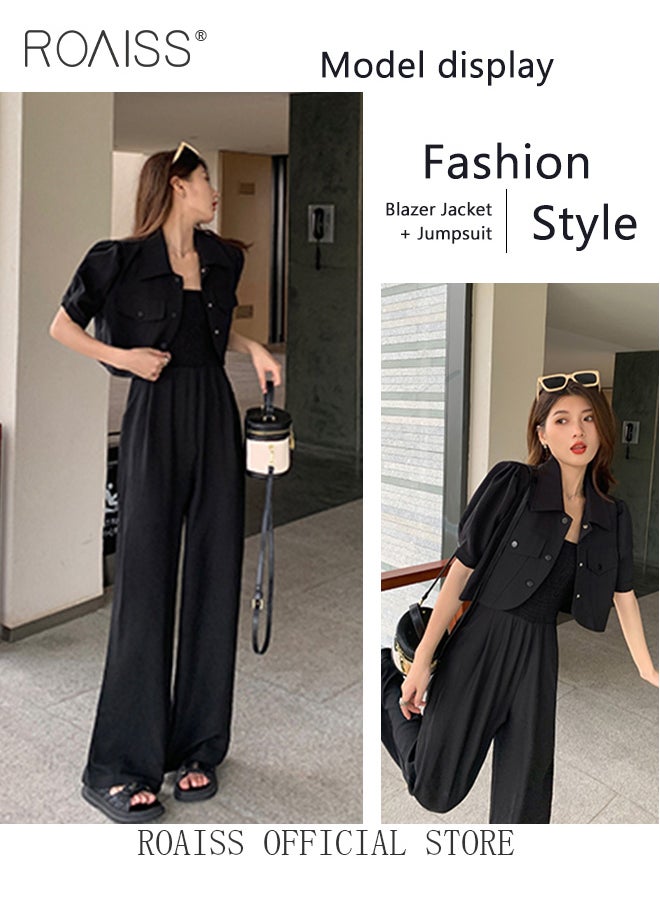 2-Piece Women Casual Suit Lapel Neck Shirt and Sling Pleated Wide Leg Jumpsuit Candy Color Matching Waist Design Ideal for Daily Commuting Wear - pzsku/Z71B92E9A97E64AD66F8AZ/45/_/1704950474/05b4864d-acac-41c9-a75b-9d7eb28a1ac6