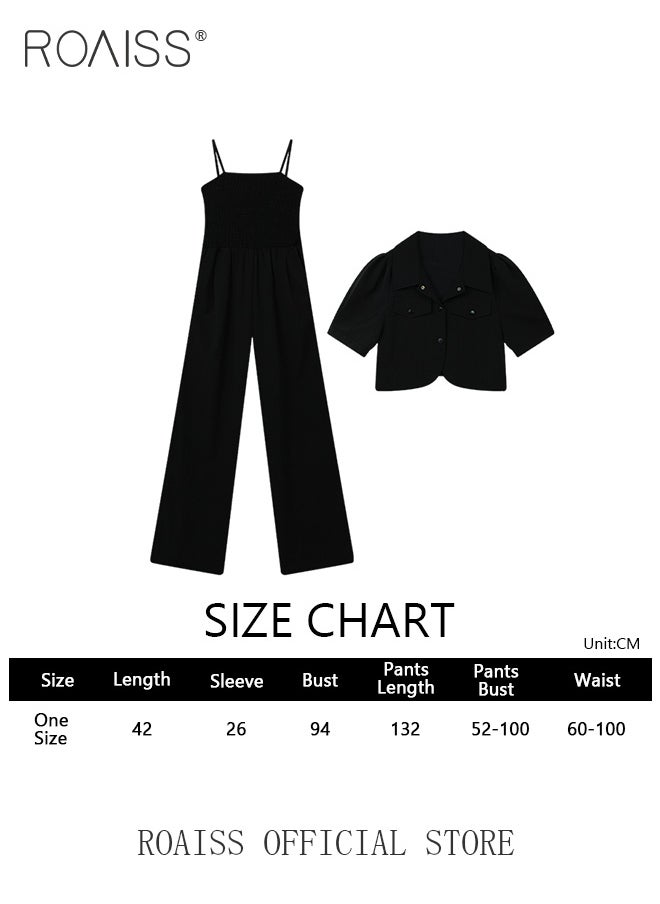 2-Piece Women Casual Suit Lapel Neck Shirt and Sling Pleated Wide Leg Jumpsuit Candy Color Matching Waist Design Ideal for Daily Commuting Wear - pzsku/Z71B92E9A97E64AD66F8AZ/45/_/1704950475/fbb7f216-1b2a-42e3-82e9-cf1ad2c44107