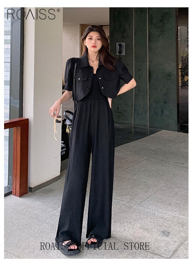 2-Piece Women Casual Suit Lapel Neck Shirt and Sling Pleated Wide Leg Jumpsuit Candy Color Matching Waist Design Ideal for Daily Commuting Wear - pzsku/Z71B92E9A97E64AD66F8AZ/45/_/1704950476/1dc9943e-c817-4850-9a5f-6360630057e7