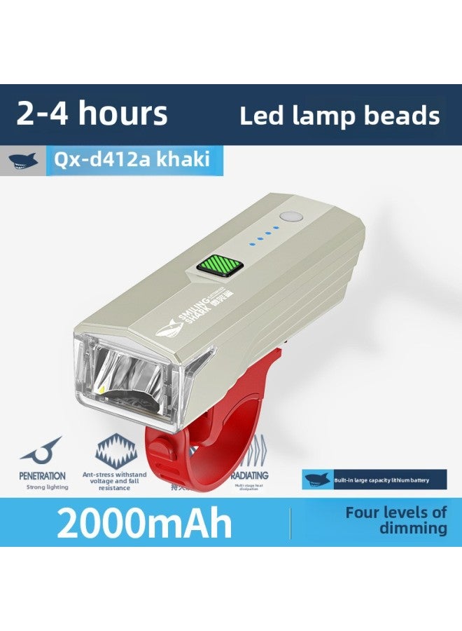 Loquat Smiling Shark Outdoor Children Cycling Car Light Color Mini Easy Installation Night Riding Light Intelligent Light Control Bicycle Light-Color:D412a Children's Outdoor Cycling Light-khaki - Image 1