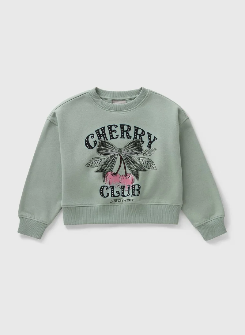 ماتلان Girls Green Cherry Club Sweatshirt