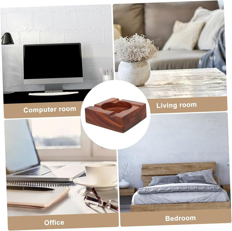 Solid Walnut Wood Retro Ash Tray Holder Resistant to Drops for Home Office Hotel - Image 4
