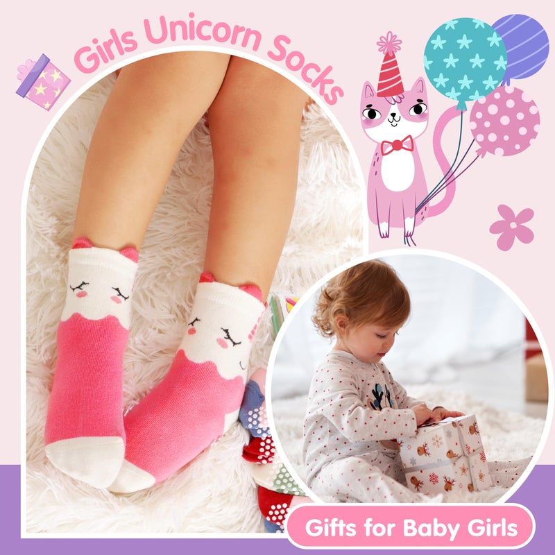Welwoos Baby Girls Toddlers Grips Socks Kids Non Slip Anti Skid Funny Animal Cartoon Gift Cotton Socks with Grippers 12 Pairs Stocking Stuffers (Animal,3-5 Y) - Image 5