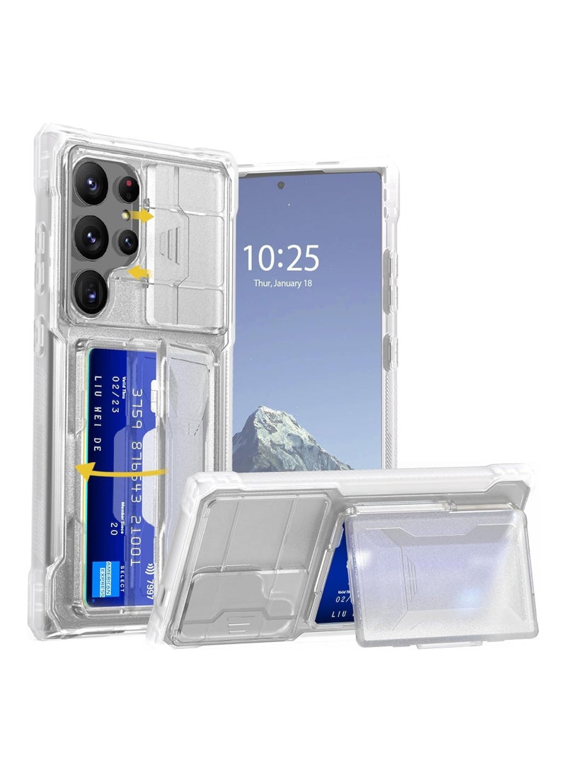 عام جراب متوافق مع Samsung Galaxy S24 Ultra يحتوي على حامل بطاقات، غطاء كاميرا قابل للإزالة ووقوف، حافظة من السيليكون TPU المقاومة للصدمات على مستوى الجيش، وجراب بظهر صلب يحتوي على حامل بطاقات. - Image 1