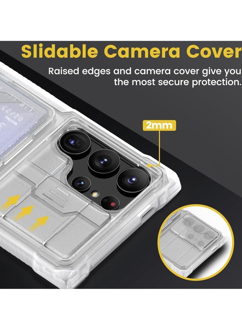 عام جراب متوافق مع Samsung Galaxy S24 Ultra يحتوي على حامل بطاقات، غطاء كاميرا قابل للإزالة ووقوف، حافظة من السيليكون TPU المقاومة للصدمات على مستوى الجيش، وجراب بظهر صلب يحتوي على حامل بطاقات. - Image 5