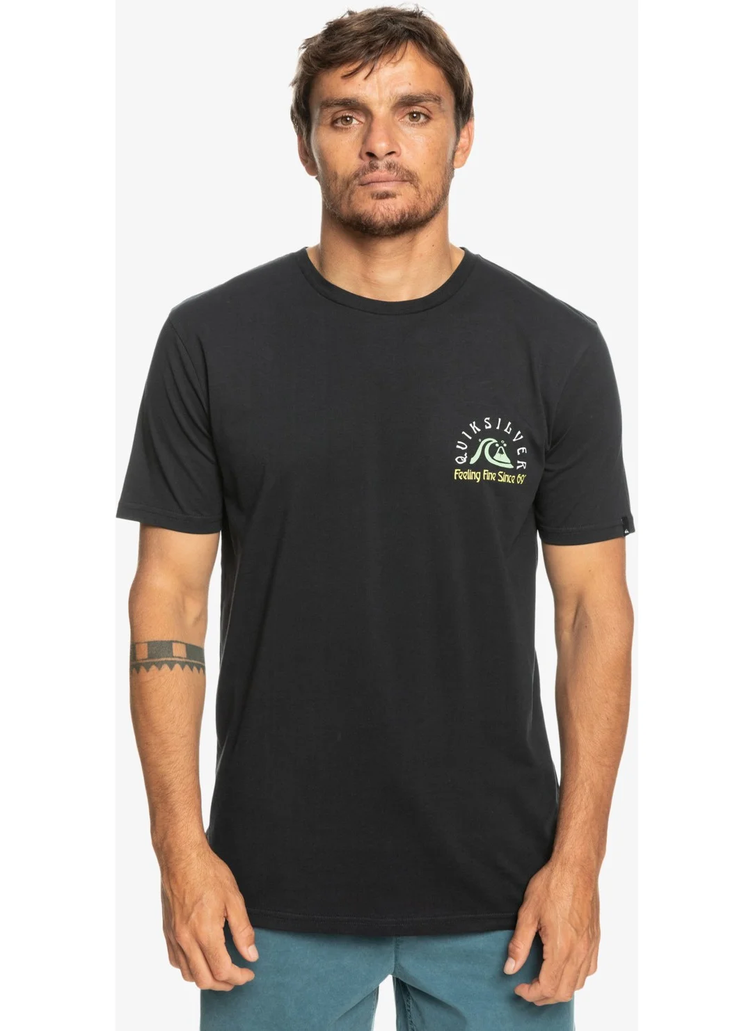 QUIKSILVER Original Barrel Men's Black Crew Neck T-Shirt