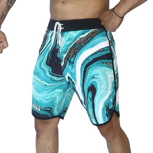 USI UNIVERSAL Shorts for Men, 411PM Marble Physique Board Shorts, Fitness Shorts, Polyester Elastane Construction, Hook Loop Fly (Small, Green) - Image 3