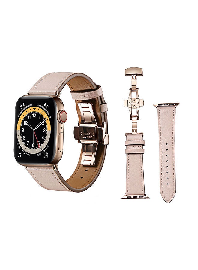 NIBEMINENT Genuine Leather Replacement Band For Apple Watch Series 6/SE/5/4/3/2/1 Pink