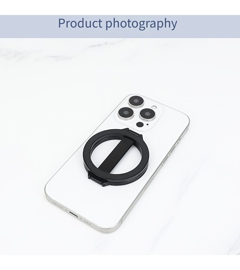 Black Foldable Double Sided Magnetic Phone Holder with 2 Magnets - Image 3